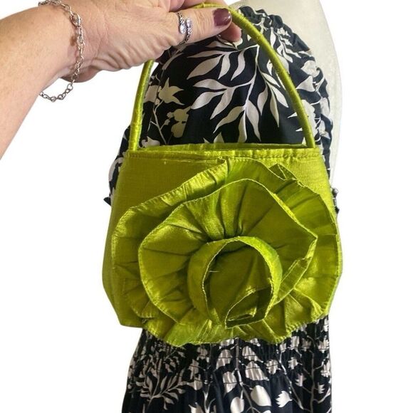 Vintage 1990's Rachel & Co Handbag Green Flower Small Cloth Purse Magnet Clasp - Picture 2 of 5